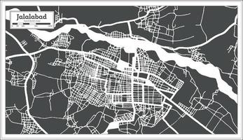 mapa de la ciudad de jalalabad afganistán en color blanco y negro en estilo retro. esquema del mapa. vector