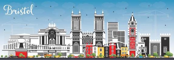 Bristol UK City Skyline with Color Buildings and Blue Sky. vector