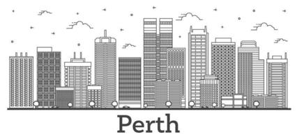 Outline Perth Australia City Skyline with Modern Buildings Isolated on White. vector