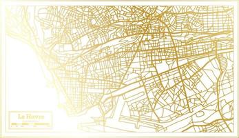 mapa de la ciudad de le havre francia en estilo retro en color dorado. esquema del mapa. vector