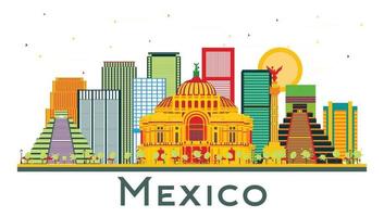 Mexico City Skyline with Color Buildings Isolated on White. vector