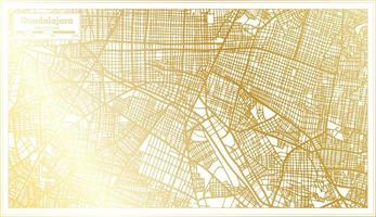 mapa de la ciudad de guadalajara méxico en estilo retro en color dorado. esquema del mapa. vector