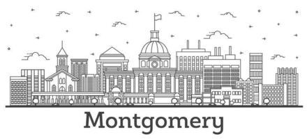 delinear el horizonte de la ciudad de montgomery alabama con edificios modernos aislados en blanco. vector