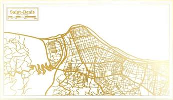 mapa de la ciudad de reunión de saint denis en estilo retro en color dorado. esquema del mapa. vector