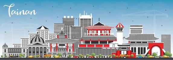 Tainan Taiwan City Skyline with Gray Buildings and Blue Sky. vector