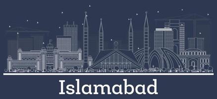 Outline Islamabad Pakistan City Skyline with White Buildings. vector
