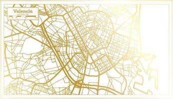 mapa de la ciudad de valencia españa en estilo retro en color dorado. esquema del mapa. vector