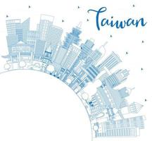 Outline Taiwan City Skyline with Blue Buildings and Copy Space. vector