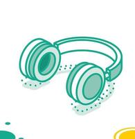 Headphones Isolated on White. Isometric Outline Icon. vector