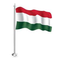 Hungarian Flag. Isolated Realistic Wave Flag of Hungary Country on Flagpole. vector