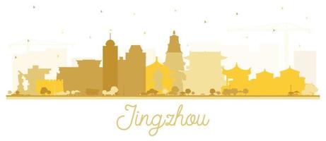 Jingzhou China City Skyline Silhouette with Golden Buildings Isolated on White. vector