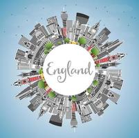 England City Skyline with Gray Buildings, Blue Sky and Copy Space. vector