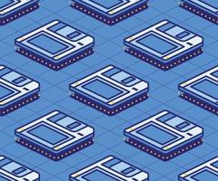 Isometric Floppy Magnetic Disk Seamless Pattern. Concept 80s and 90s. vector