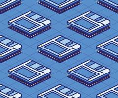 Isometric Floppy Magnetic Disk Seamless Pattern. Concept 80s and 90s. vector