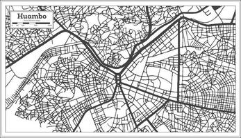 mapa de la ciudad de huambo angola en color blanco y negro en estilo retro aislado en blanco. vector