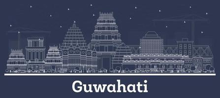 Outline Guwahati India City Skyline with White Buildings. vector