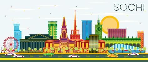 Sochi Russia City Skyline with Color Buildings and Blue Sky. vector