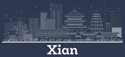 Outline Xian China City Skyline with White Buildings. vector