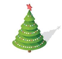 Isometric Christmas Tree with Red Star. 3d Icon Isolated on White. Happy New Year. vector