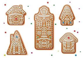 Set of Christmas Gingerbread Houses and Sweets. vector
