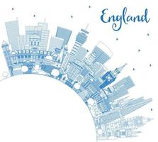 Outline England City Skyline with Blue Buildings and Copy Space. vector
