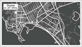 mapa de la ciudad de durres albania en color blanco y negro en estilo retro. esquema del mapa. vector