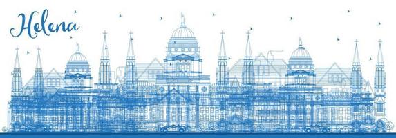 Outline Helena Montana City Skyline with Blue Buildings. vector