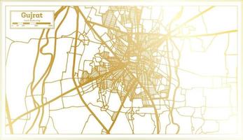 mapa de la ciudad de gujrat pakistán en estilo retro en color dorado. esquema del mapa. vector