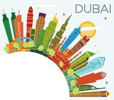 Dubai UAE City Skyline with Color Buildings, Blue Sky and Copy Space. vector