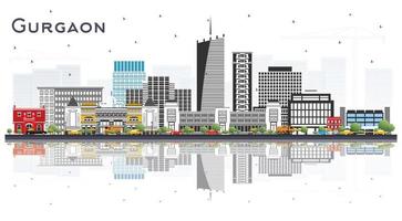 Gurgaon India City Skyline with Gray Buildings and Reflections Isolated on White. vector