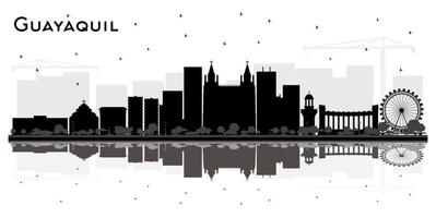 Guayaquil Ecuador City Skyline with Black Buildings and Reflections Isolated on White. vector