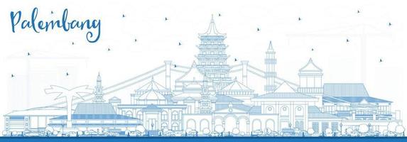 esbozar el horizonte de la ciudad de palembang indonesia con edificios azules. vector