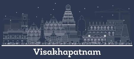 delinear el horizonte de la ciudad de visakhapatnam india con edificios blancos. vector