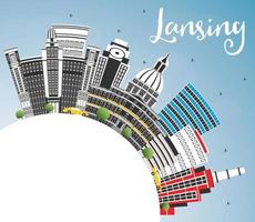 Lansing Michigan City Skyline with Color Buildings, Blue Sky and Copy Space. vector