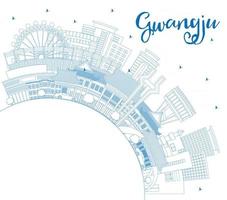 Outline Gwangju South Korea City Skyline with Blue Buildings and Copy Space. vector