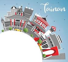 el horizonte de la ciudad de tainan, taiwán, con edificios grises, cielo azul y espacio para copiar. vector