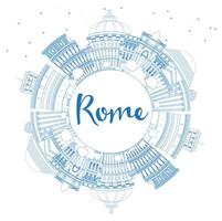 delinear el horizonte de la ciudad de roma italia con edificios azules y espacio de copia. vector