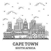 delinear el horizonte de la ciudad de ciudad del cabo sudáfrica con edificios modernos aislados en blanco.
