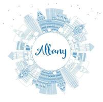 Outline Albany New York City Skyline with Blue Buildings and Copy Space. vector