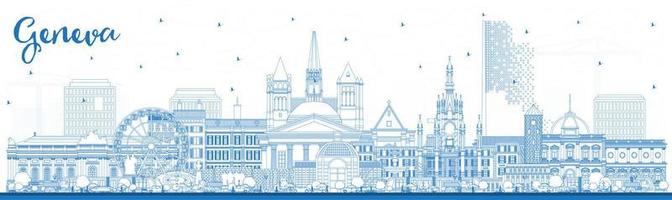 Outline Geneva Switzerland City Skyline with Blue Buildings. vector