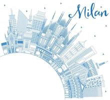 Outline Milan Italy City Skyline with Blue Buildings and Copy Space. vector