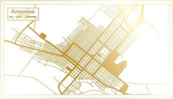 mapa de la ciudad de artemisa cuba en estilo retro en color dorado. esquema del mapa. vector