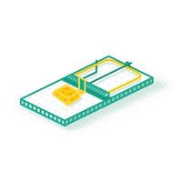 Isometric Mouse Trap with Small Piece of Cheese. Vector Illustration.