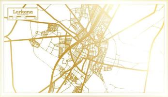 mapa de la ciudad de larkana pakistán en estilo retro en color dorado. esquema del mapa. vector