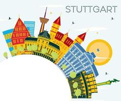 el horizonte de la ciudad de stuttgart, alemania, con edificios de color, cielo azul y espacio para copiar. vector