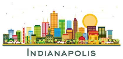 Indianapolis USA City Skyline with Color Buildings and Blue Sky Isolated on White. vector