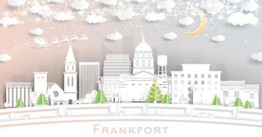 frankfort kentucky usa city skyline en estilo de corte de papel con copos de nieve, luna y guirnaldas de neón. vector