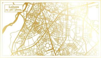 mapa de la ciudad de lahore pakistán en estilo retro en color dorado. esquema del mapa. vector