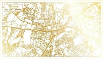 mapa de la ciudad de harare zimbabwe en estilo retro en color dorado. esquema del mapa. vector