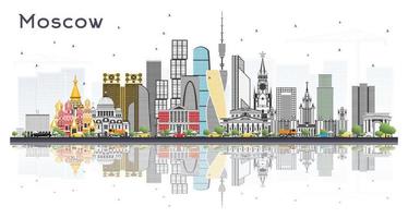 Moscow Russia City Skyline with Color Buildings Isolated on White. vector